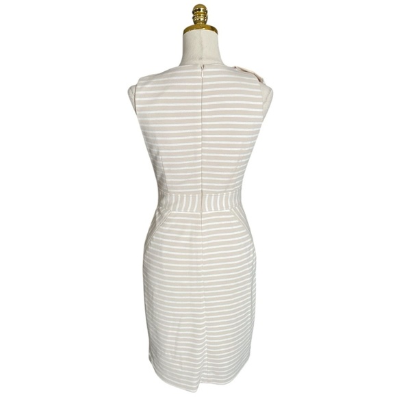 ANTONIO MELANI Women's Cream Striped Sleeveless Ruffled Sheath Office Dress Sz 2 - Picture 4 of 8